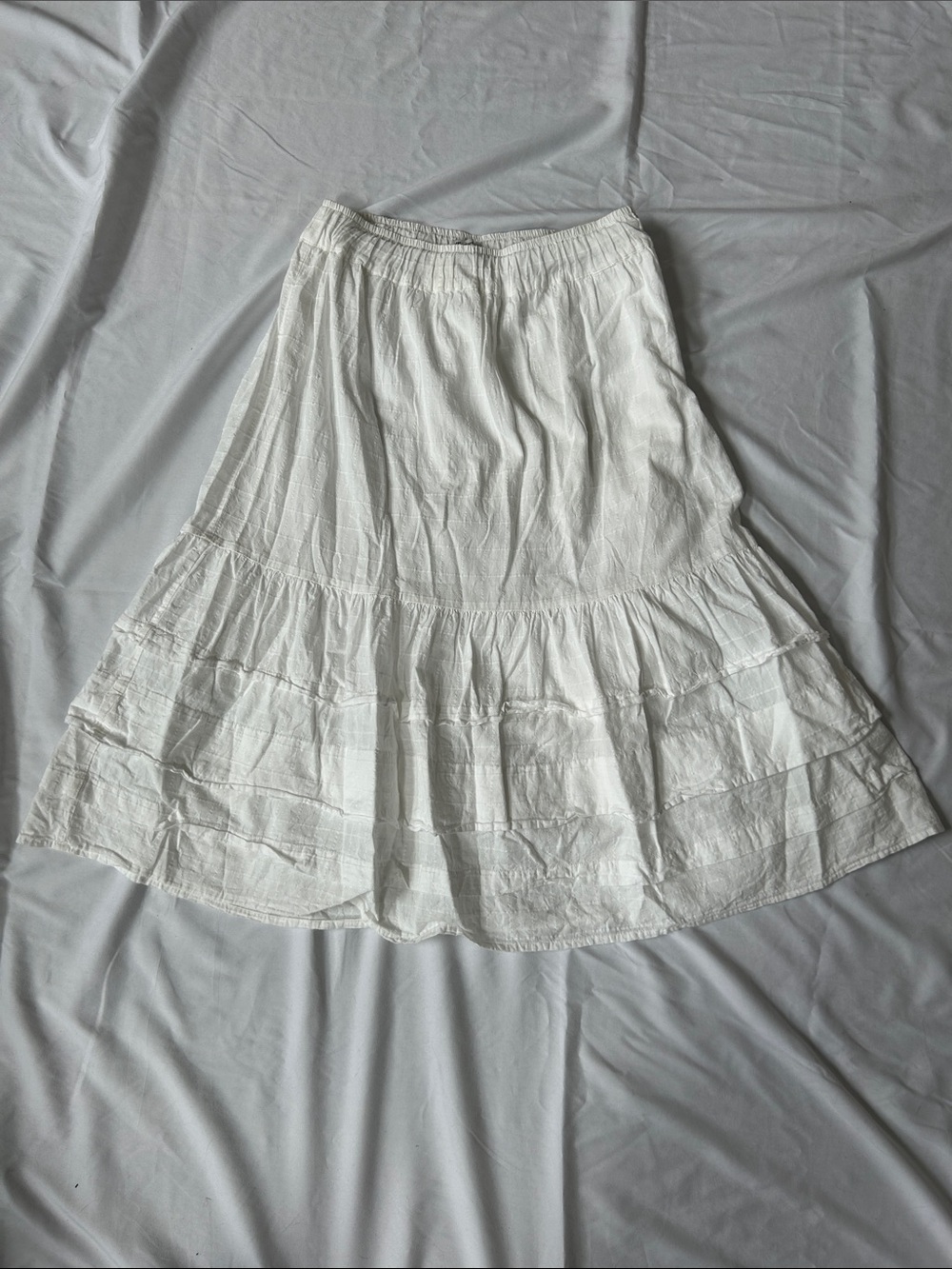 Madewell Pintuck White Tiered Midi Skirt